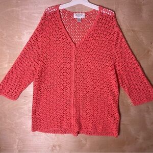Vintage Crochet Cardigan 2X coral Casual Corner ANNEX Grammacore Button Cozy